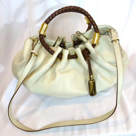 MICHAEL KORS Skorpios Handbag Purse Pebbled Leather Braided Leather Handles-New! - Picture 2 of 12